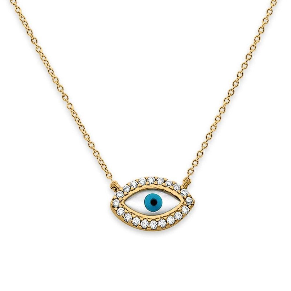 14K Solid Gold Adjustable Evil Eye Necklace - Perfect Gift - Evil Eye Defender -